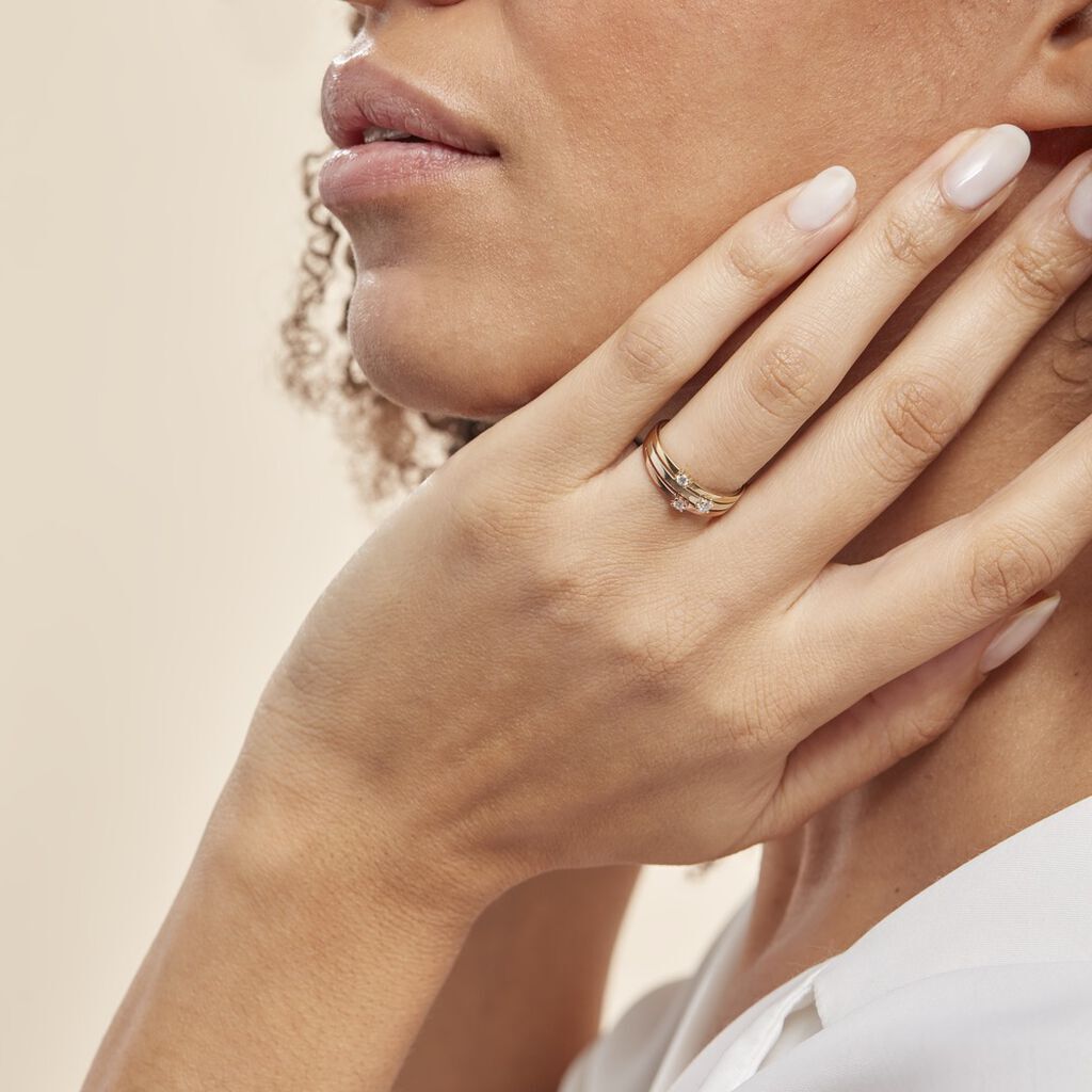 Damen Ring Gold Tricolor Gold/Roségold/Schwarz 375 Diamant 0,09ct Superposition 3  - Ringe mit Stein Damen | OROVIVO