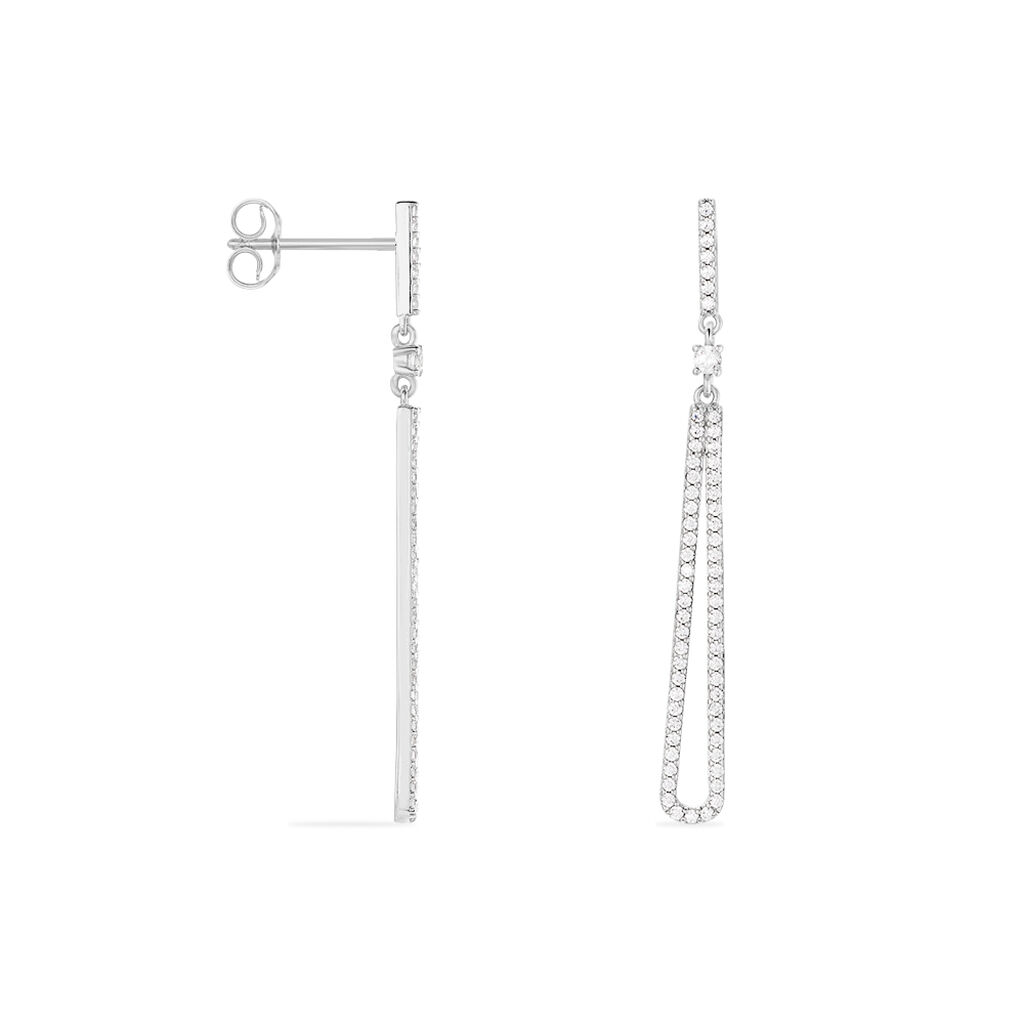 LIMANA Damen Ohrringe Lang Silber 925 Zirkonia Wei&szlig; Tropfen B 5 mm