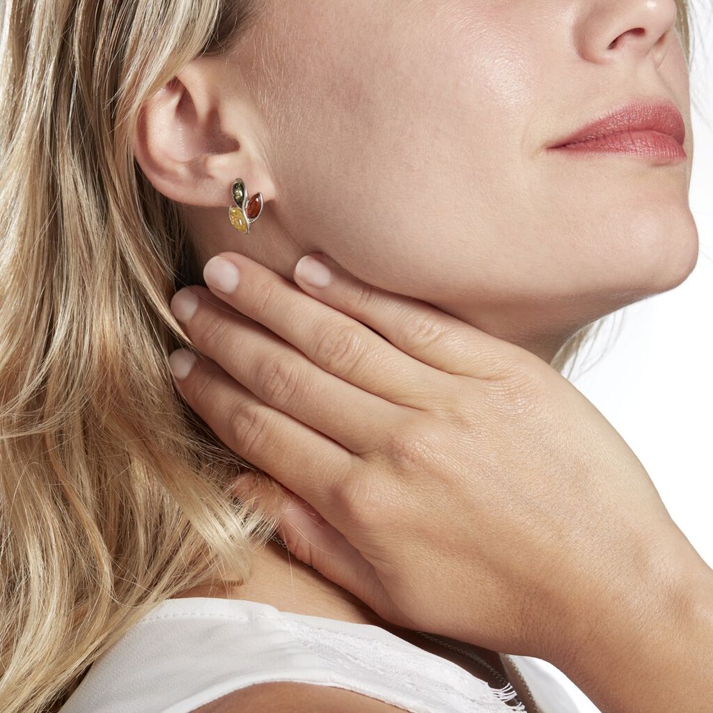 Boucles D'oreilles Puces Argent Blanc Claudetteae Ambres - Spannringe Damen | OROVIVO
