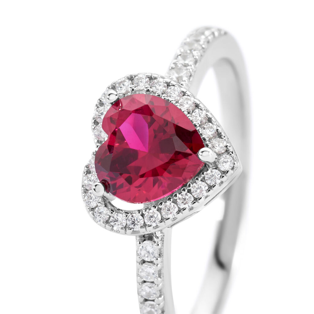MARGOT Damen Ring Silber 925 Synthetischer Stein Rot 0,99 ct Herz
