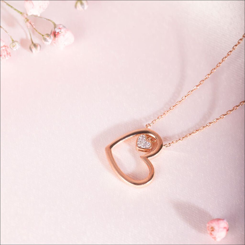 Damen Collier Rosegold 375 Diamant 0,02ct Herz Herz 19 - Halsketten Damen | OROVIVO