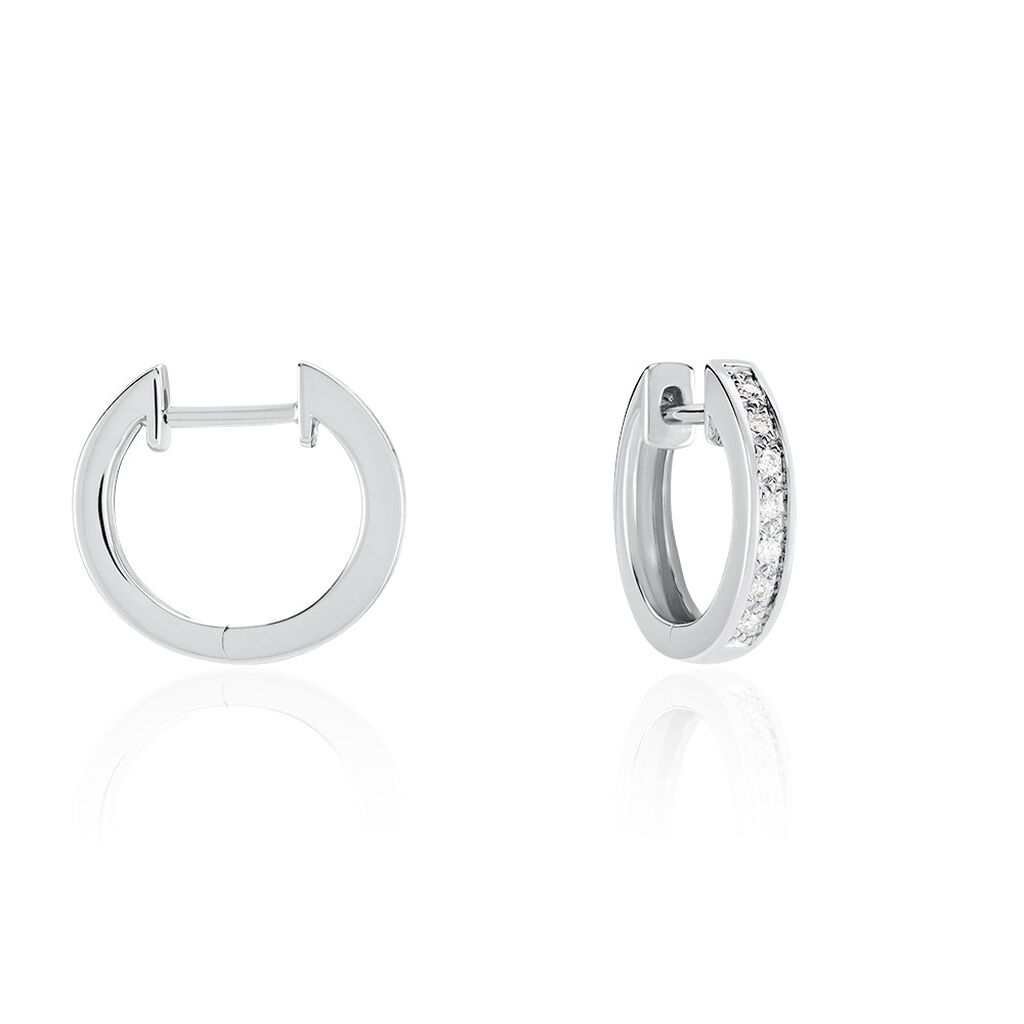 Sue Damen Creolen Weißgold 585 (14 Karat) Diamant Weiß 0,07 ct, Creolen mit Stein