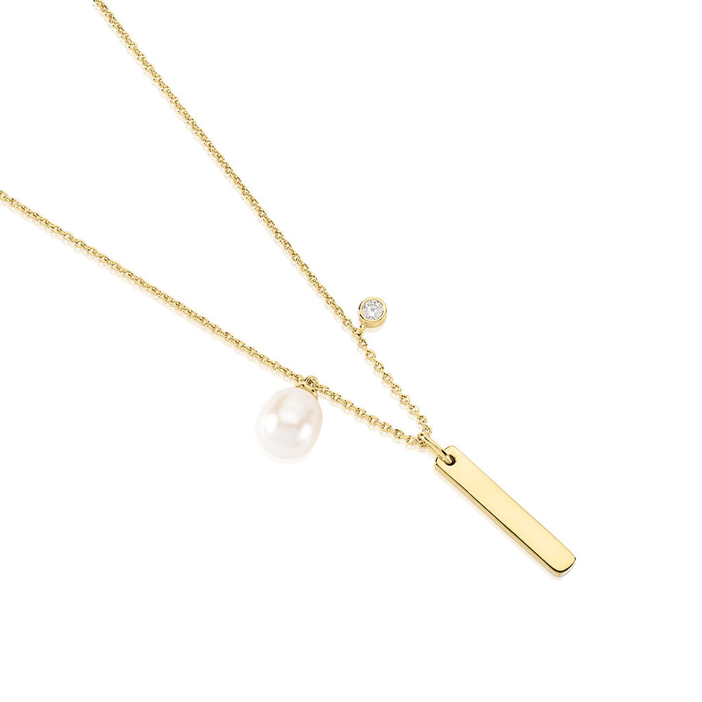 Virtu Damen Collier Silber vergoldet 925 Zuchtperle Weiß B 1,3 mm, Collier mit Stein