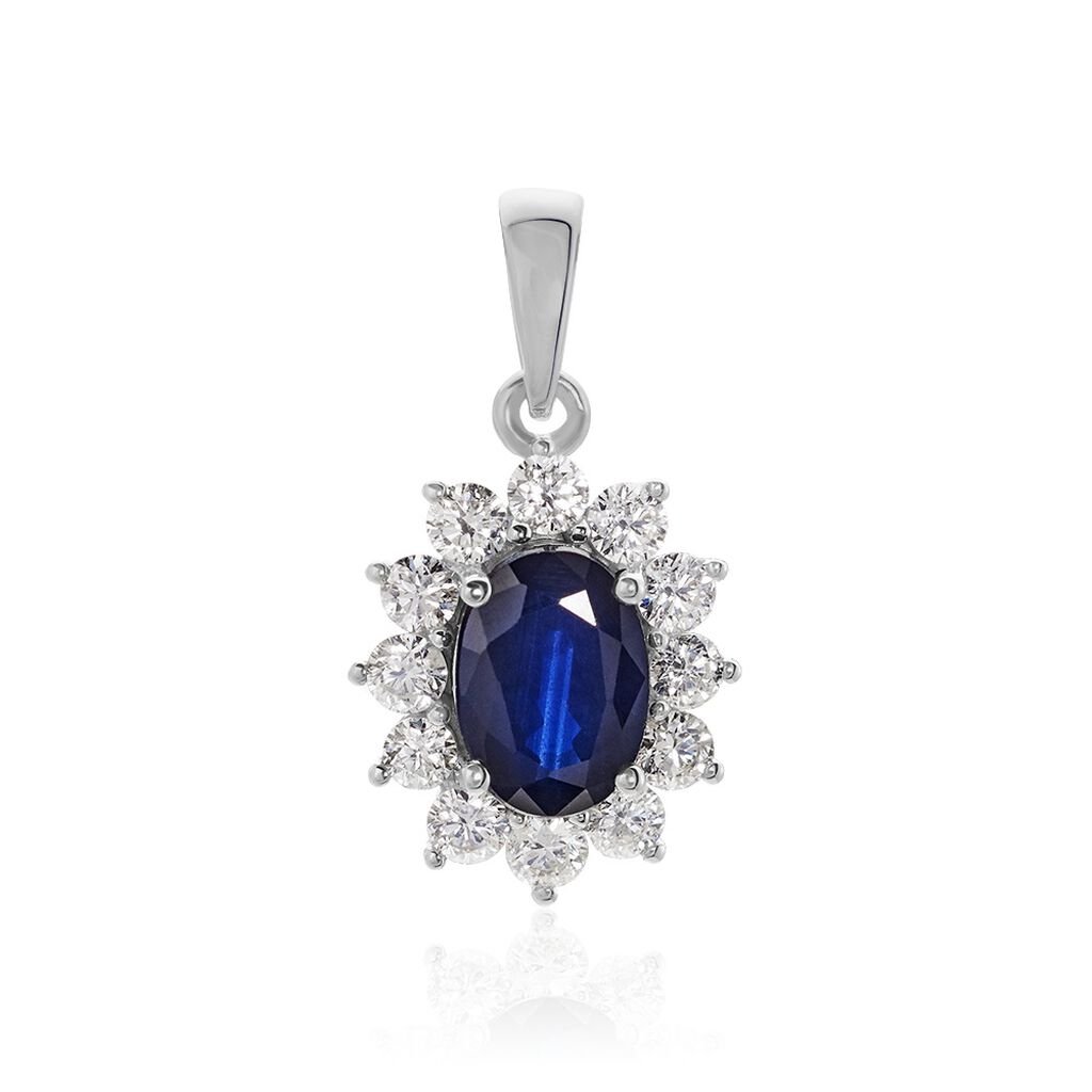 Kate Damen Anhänger Weißgold 375 (9 Karat) Saphir Blau 0,9 ct Oval, Anhänger mit Stein