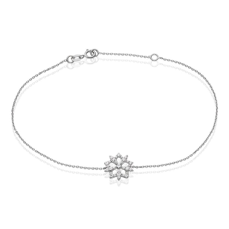 SNOW Damen Armband Wei&szlig;gold 375 (9 Karat) Zirkonia Wei&szlig; Blume - Armb&auml;nder mit Anh&auml;nger Damen | OROVIVO