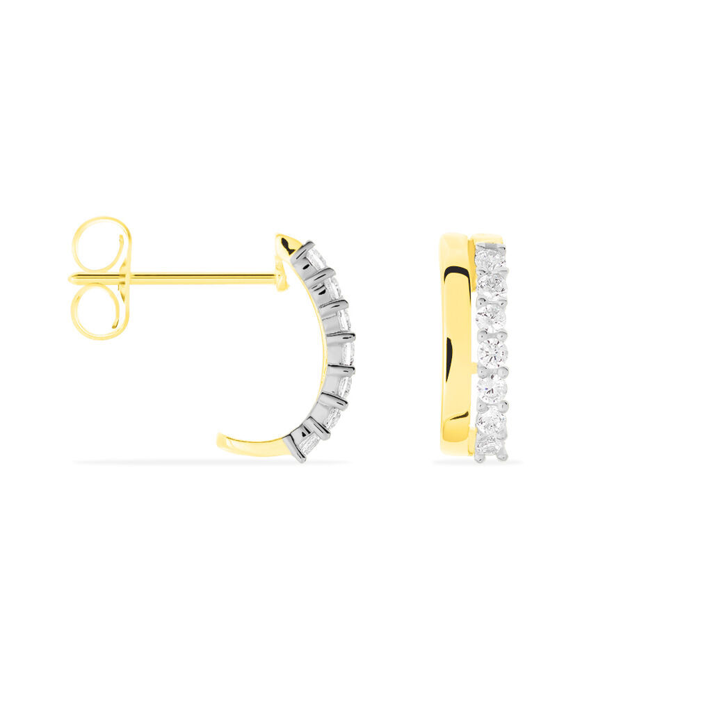 Damen Creolen Gold 375 (9 Karat) Zirkonia Wei&szlig; 0,49 ct Barren