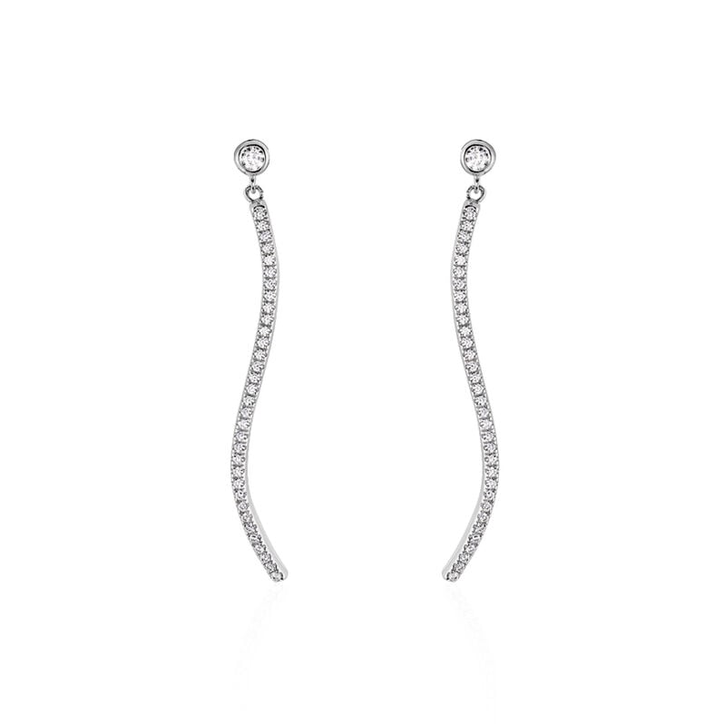 BOYKA Damen Ohrringe Lang Silber 925 Zirkonia Wei&szlig; Welle - Ohrh&auml;nger Damen | OROVIVO