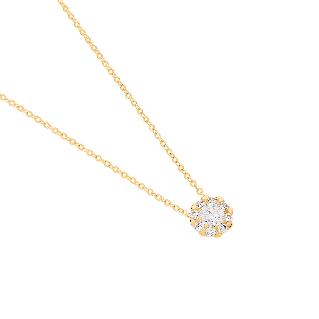 TIRA Damen Collier Gold 375 (9 Karat) Zirkonia Wei&szlig; 0,08 ct