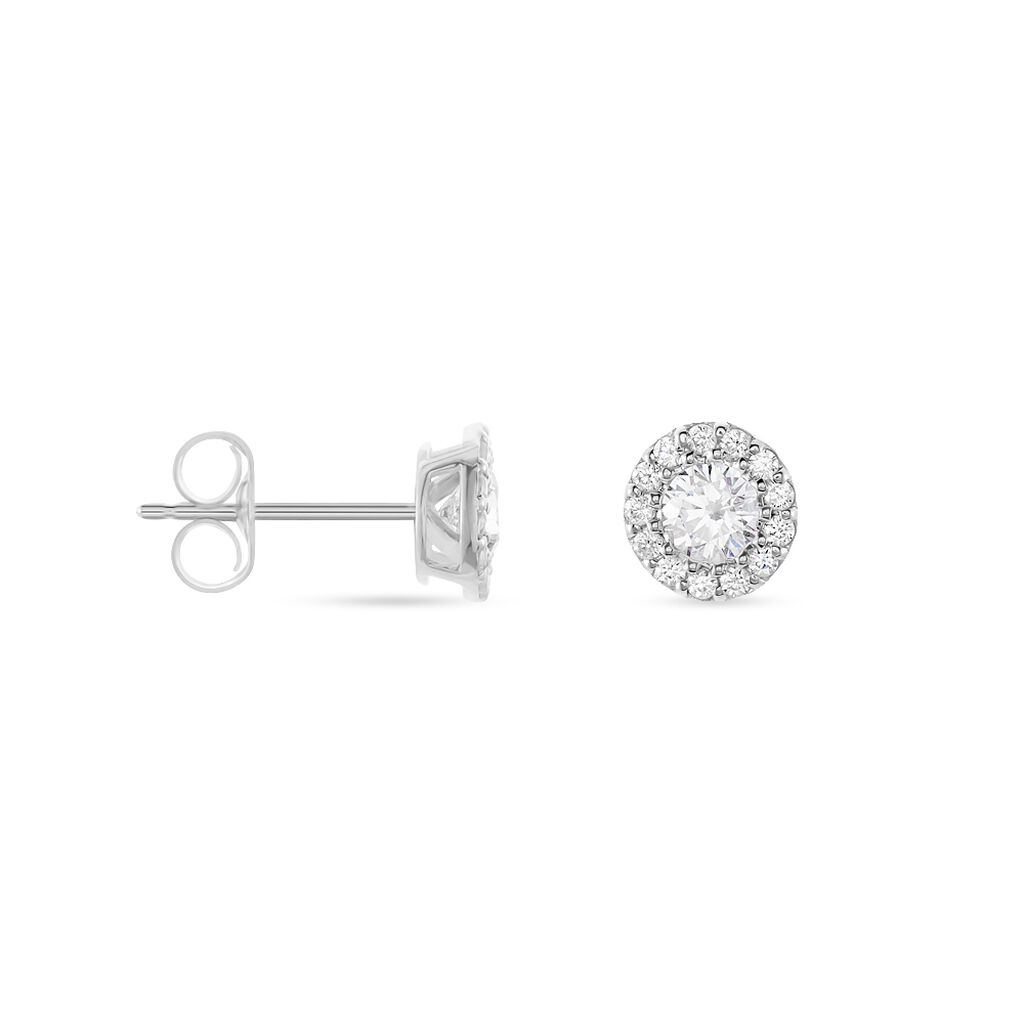 Damen Ohrstecker Wei&szlig;gold 375 (9 Karat) Zirkonia Wei&szlig; Kreis
