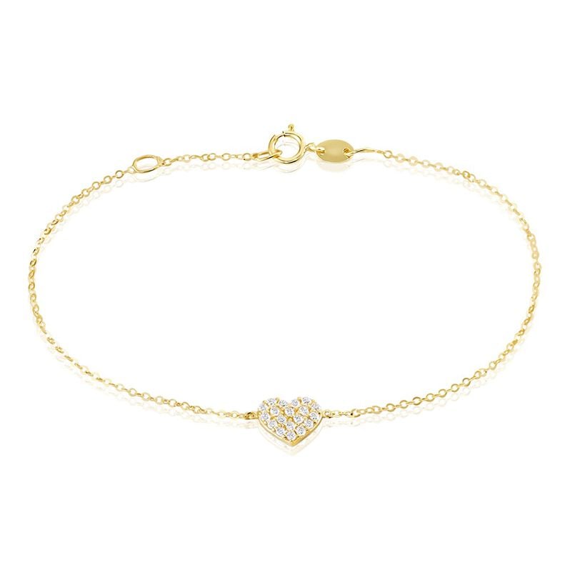 DARLEEN Damen Armband Gold 375 (9 Karat) Zirkonia Wei&szlig; Herz - Armb&auml;nder mit Anh&auml;nger Damen | OROVIVO