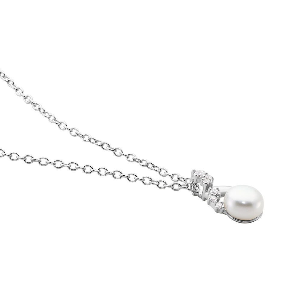 Damen Collier Silber 925 Zuchtperle Weiß Amy 4 - Halsketten Damen | OROVIVO