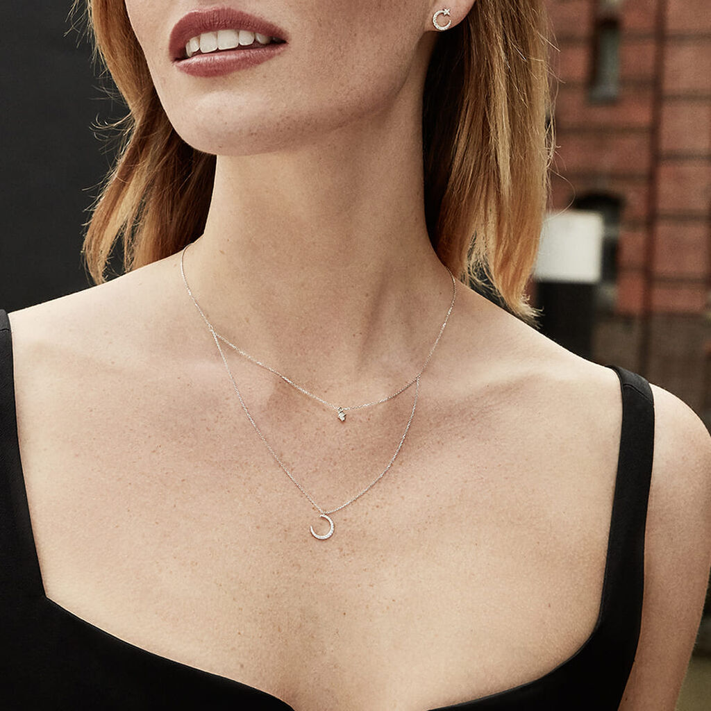 Damen Collier Weißgold 375 Zirkonia Stern Mond - Halsketten Damen | OROVIVO