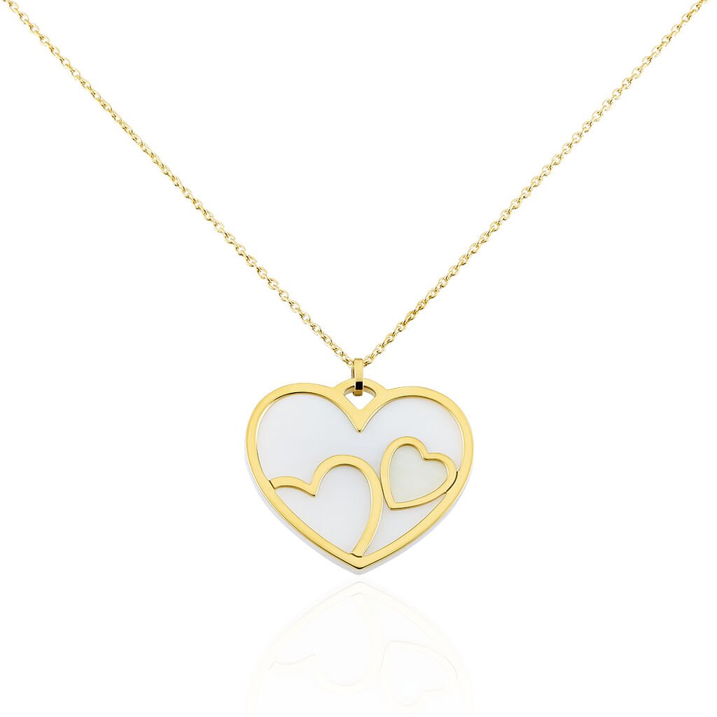 Thumbnail - Damen Collier Silber vergoldet 925 Perlmutt Perlmutt Herz B 1,3 mm, Collier mit Stein