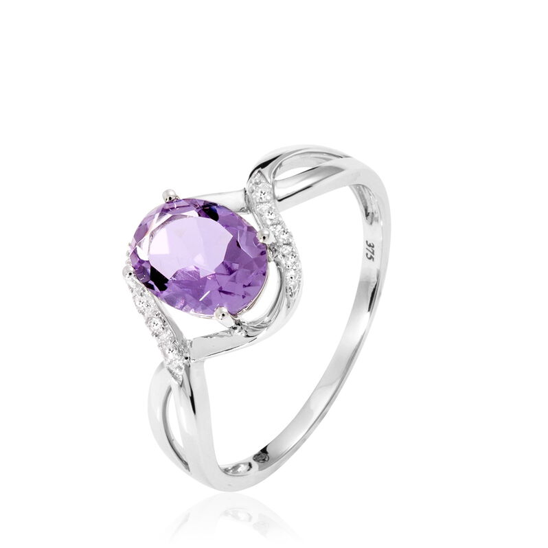 Bague Or Blanc Amethyste Et Diamant - Spannringe Damen | OROVIVO