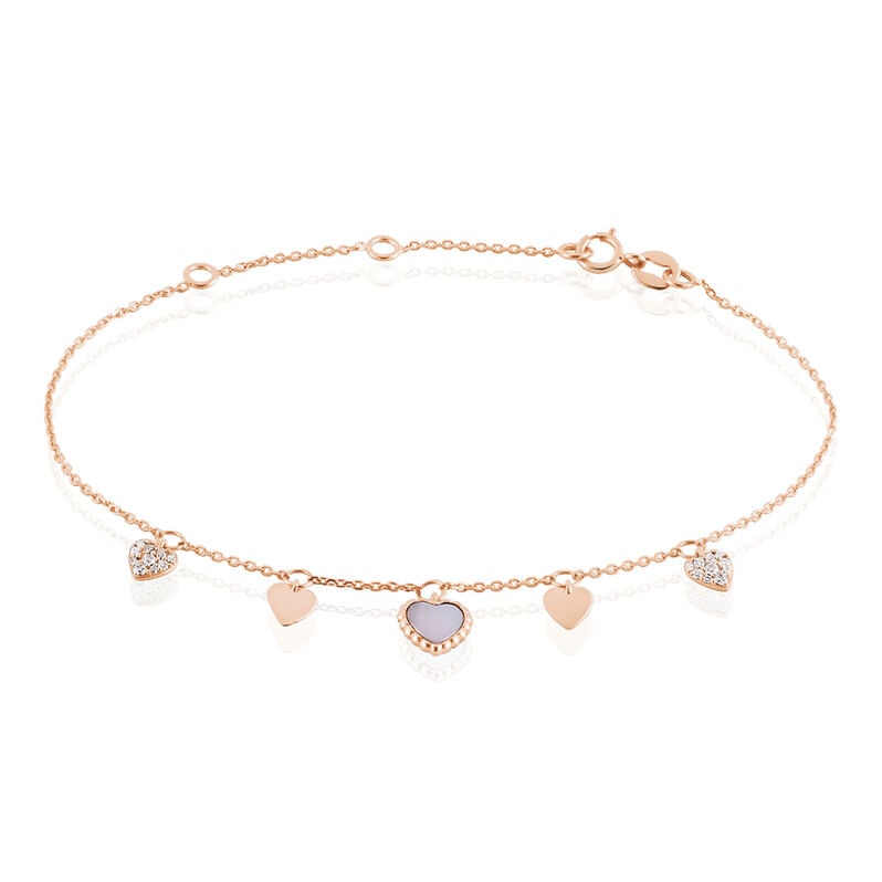 RHEA Damen Armband Rosegold 375 (9 Karat) Zirkonia Wei&szlig; 0,03 ct Herz - Charmarmb&auml;nder Damen | OROVIVO