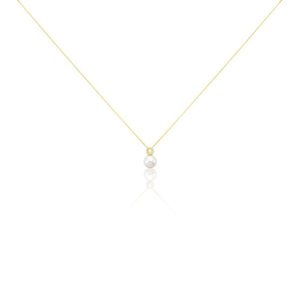 Thumbnail - HARMONY Damen Collier Gold 375 (9 Karat) Zuchtperle Weiß, Collier mit Stein