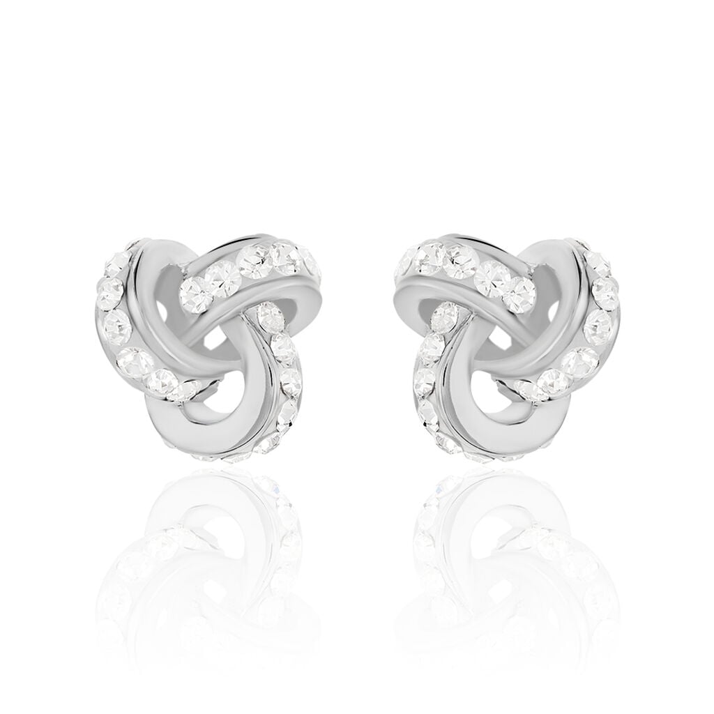 ALBANNE KNOTEN 3 Damen Ohrstecker Silber 925 Strass Wei&szlig; Spirale