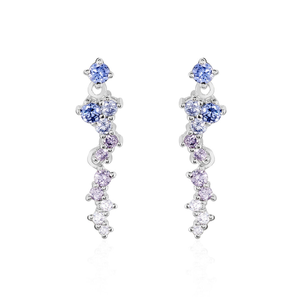 INA Damen Ohrringe Lang Silber 925 Zirkonia Multicolour, Ohrringe Lang mit Stein