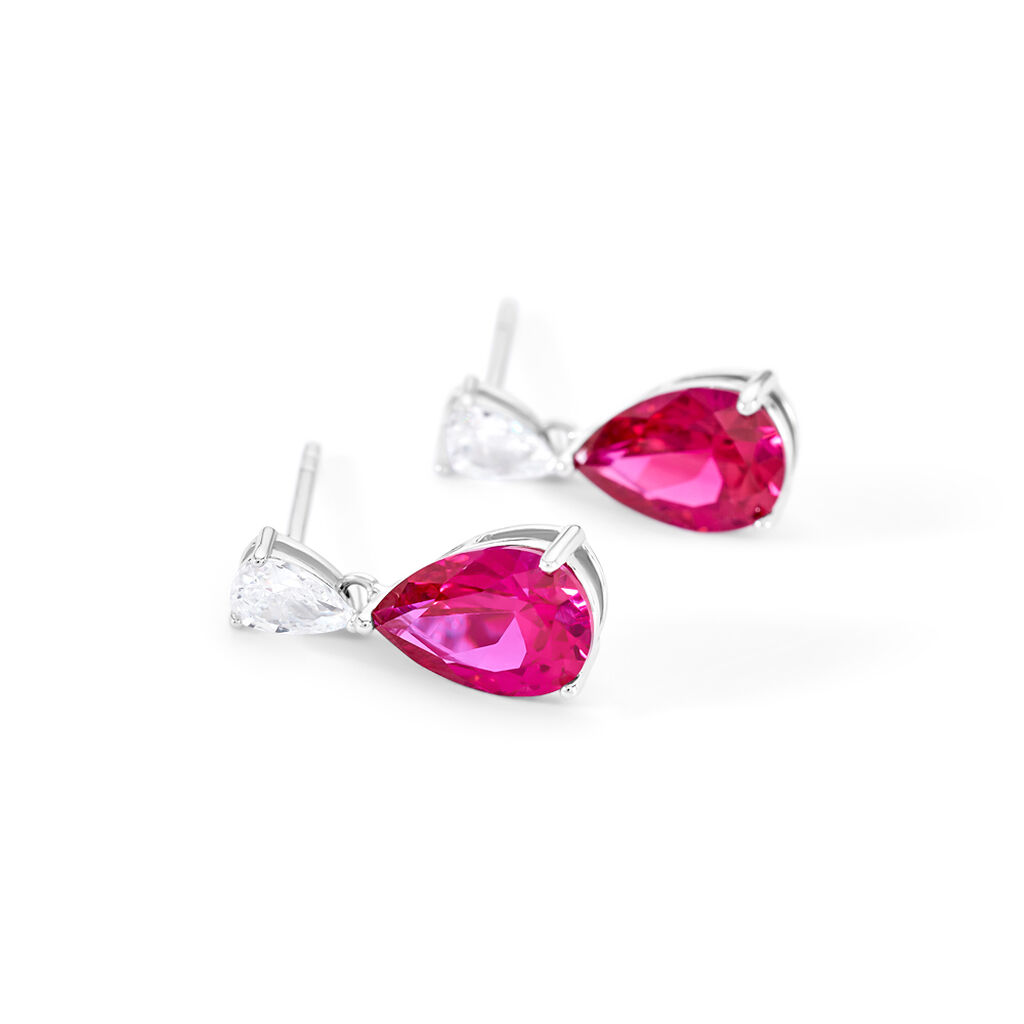 ASTRID Damen Ohrstecker Silber 925 Synthetischer Stein Rot 2,72 ct Tropfen