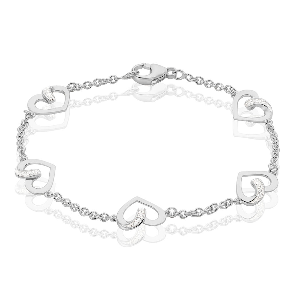 Damen Armband Silber 925 Zirkonia Weiß Herz, Armband mit Stein