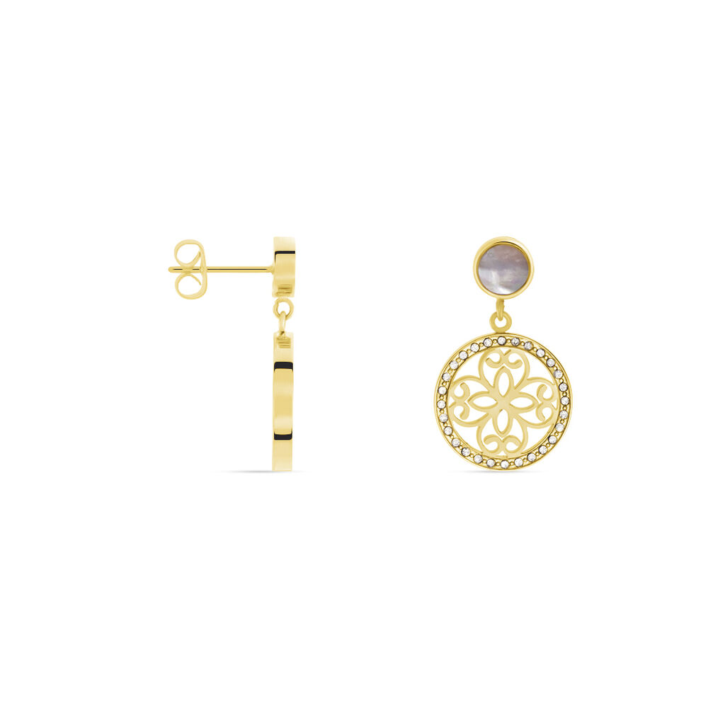 Damen Ohrringe Lang Edelstahl vergoldet Kristall Weiß Rosette Kreis Mitka 1  - Ohrringe mit Stein Damen | OROVIVO