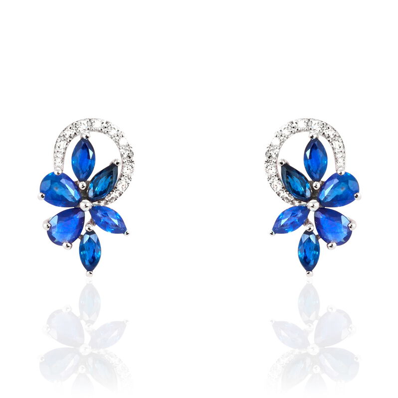 Boucles D'oreilles Puces Bouquet Or Blanc Saphir Et Diamant - Spannringe Damen | OROVIVO