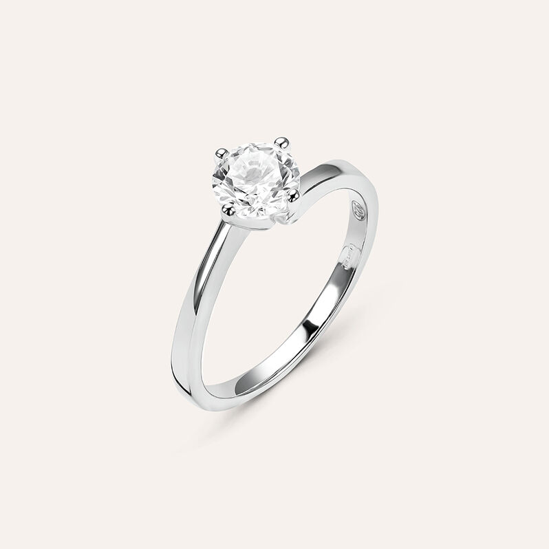 Anello Solitario Valentino Silver Elegance Argento Rodiato Cubic Zirconia - Spannringe Damen | OROVIVO