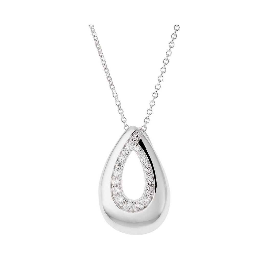 VILIANA Damen Collier Silber 925 Zirkonia Weiß Tropfen, Collier mit Stein