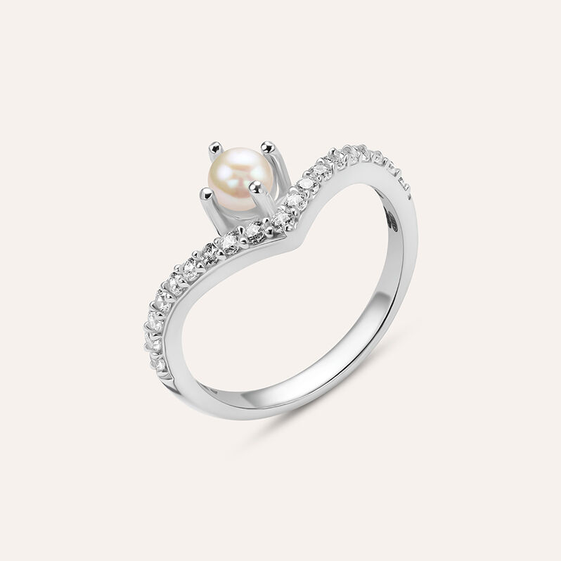 Anello Fantasia Silver Pearls Argento Rodiato Perla sintetica Cubic Zirconia - Spannringe Damen | OROVIVO