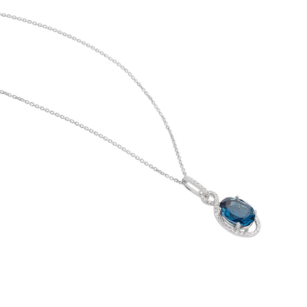 Damen Collier Weißgold 375 Topas Blau 1,92ct Barren Tropfen Paga - Halsketten Damen | OROVIVO