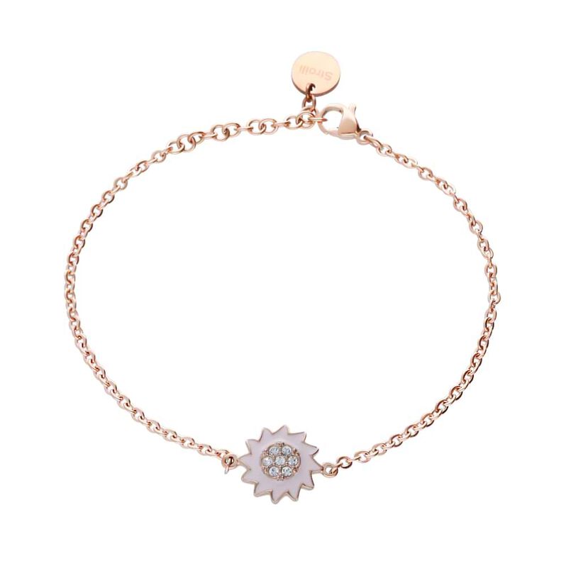 Bracciale in acciaio rosato con fiore rosa e strass - Spannringe Damen | OROVIVO