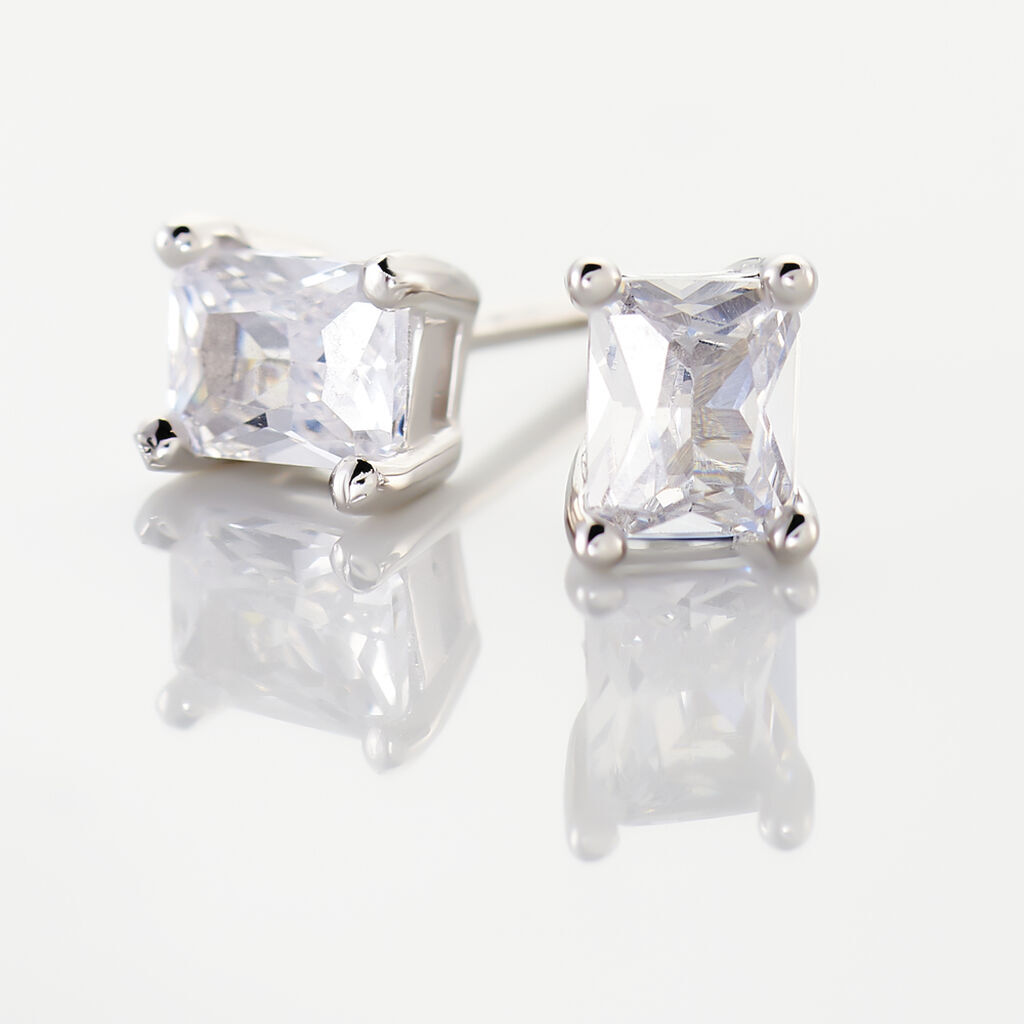 MATHILDA 7 Damen Ohrstecker Silber 925 Zirkonia Wei&szlig; 0,2 ct Rechteckig