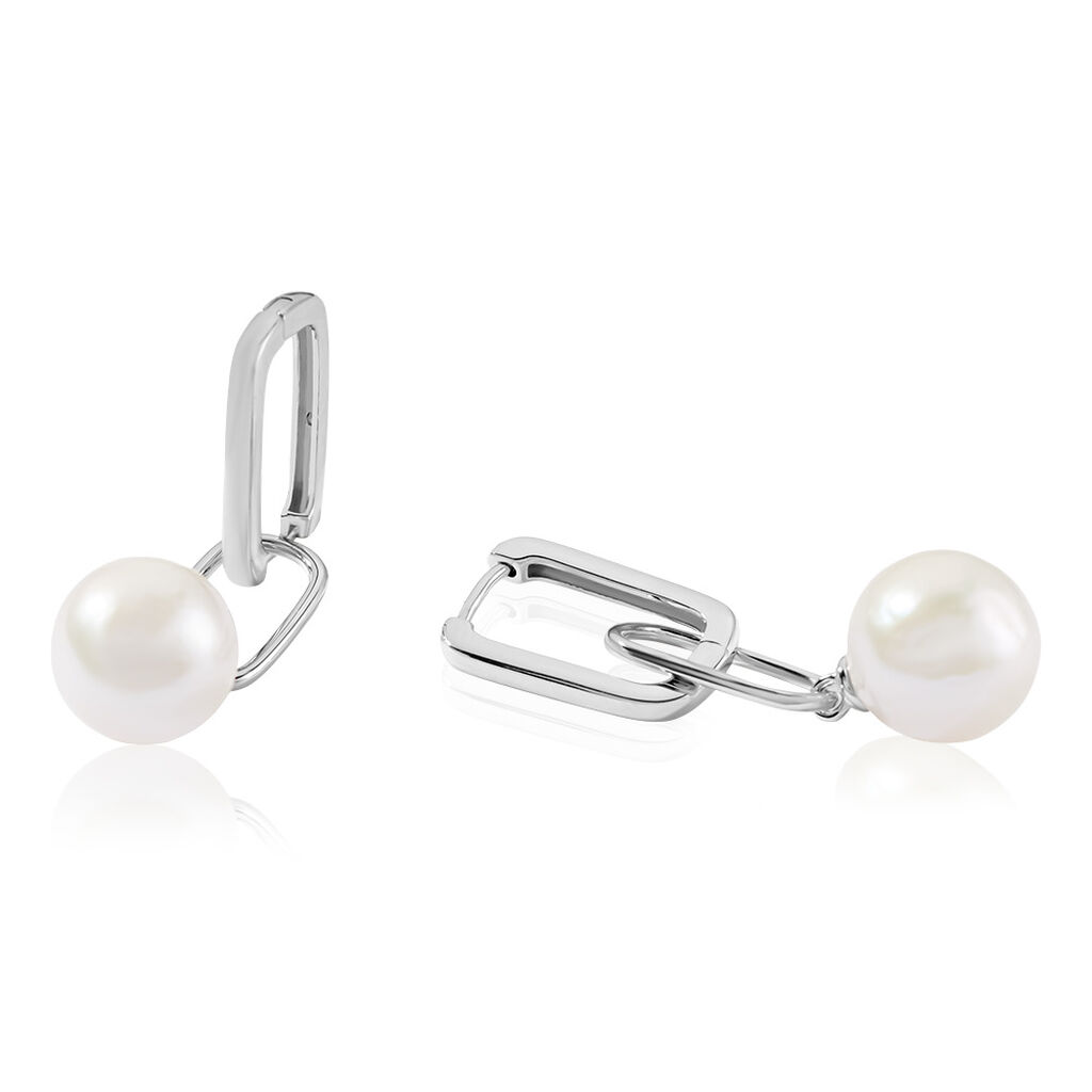 Miley Damen Ohrringe Lang Silber 925 Zuchtperle Weiß, Ohrringe Lang mit Stein