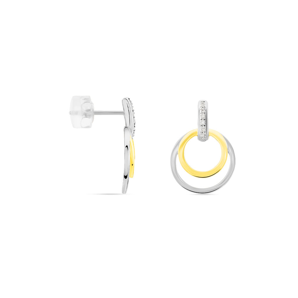Damen Ohrstecker Gold Bicolor Gelb/Silber 375 Diamant 0,04ct Kreis Eloisia  - Ohrstecker Damen | OROVIVO
