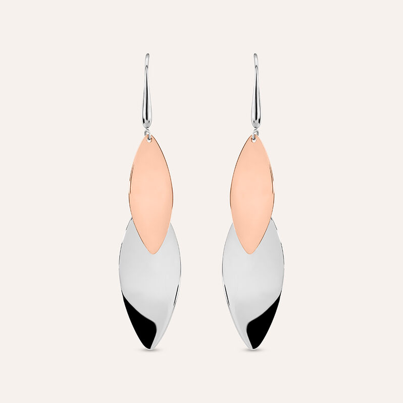 Orecchini Pendenti Sunrise Acciaio Bicolore Bianco / Rosa - Spannringe Damen | OROVIVO
