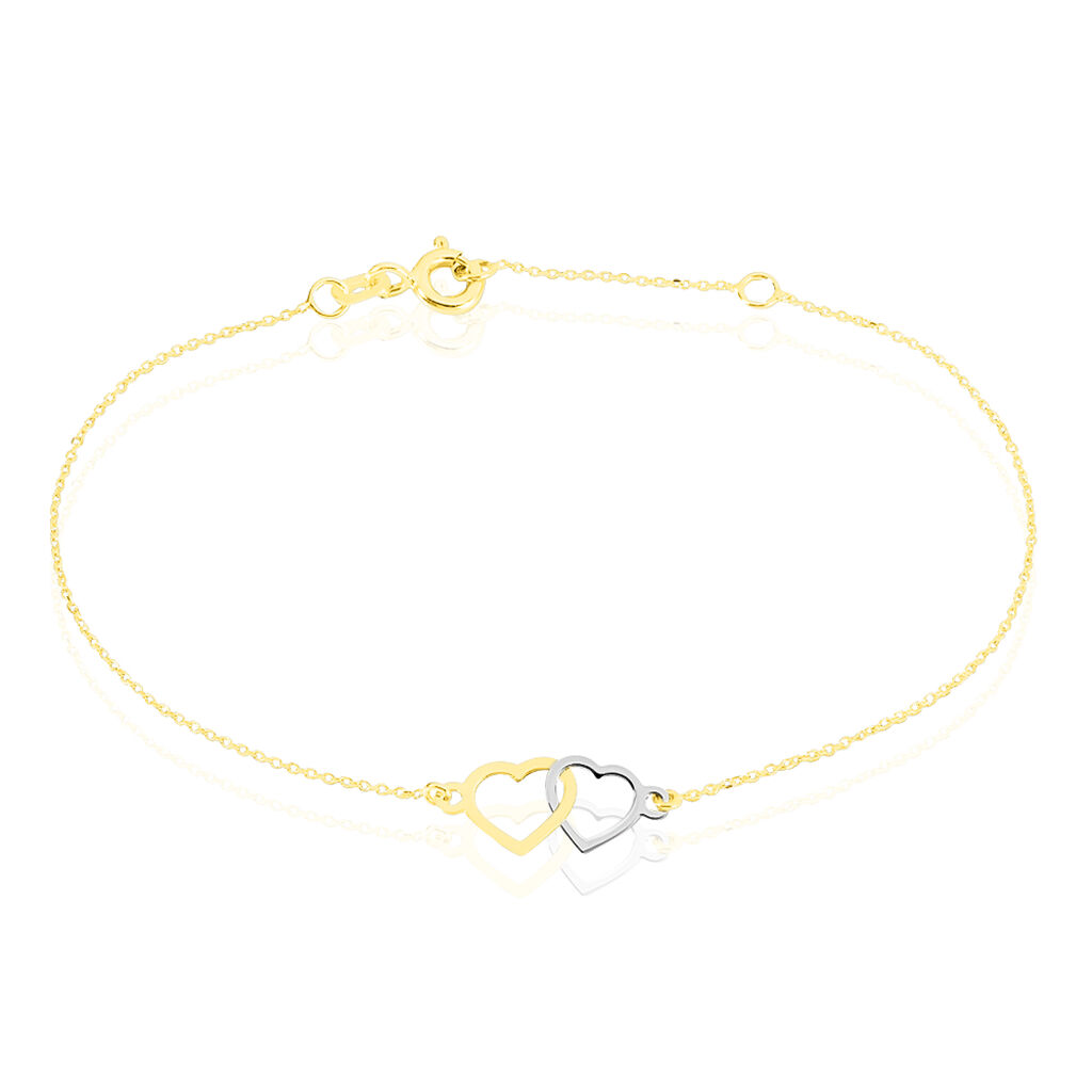 Damen Armband Gold 375 Bicolor Doppelherz Eleno, Armband ohne Stein