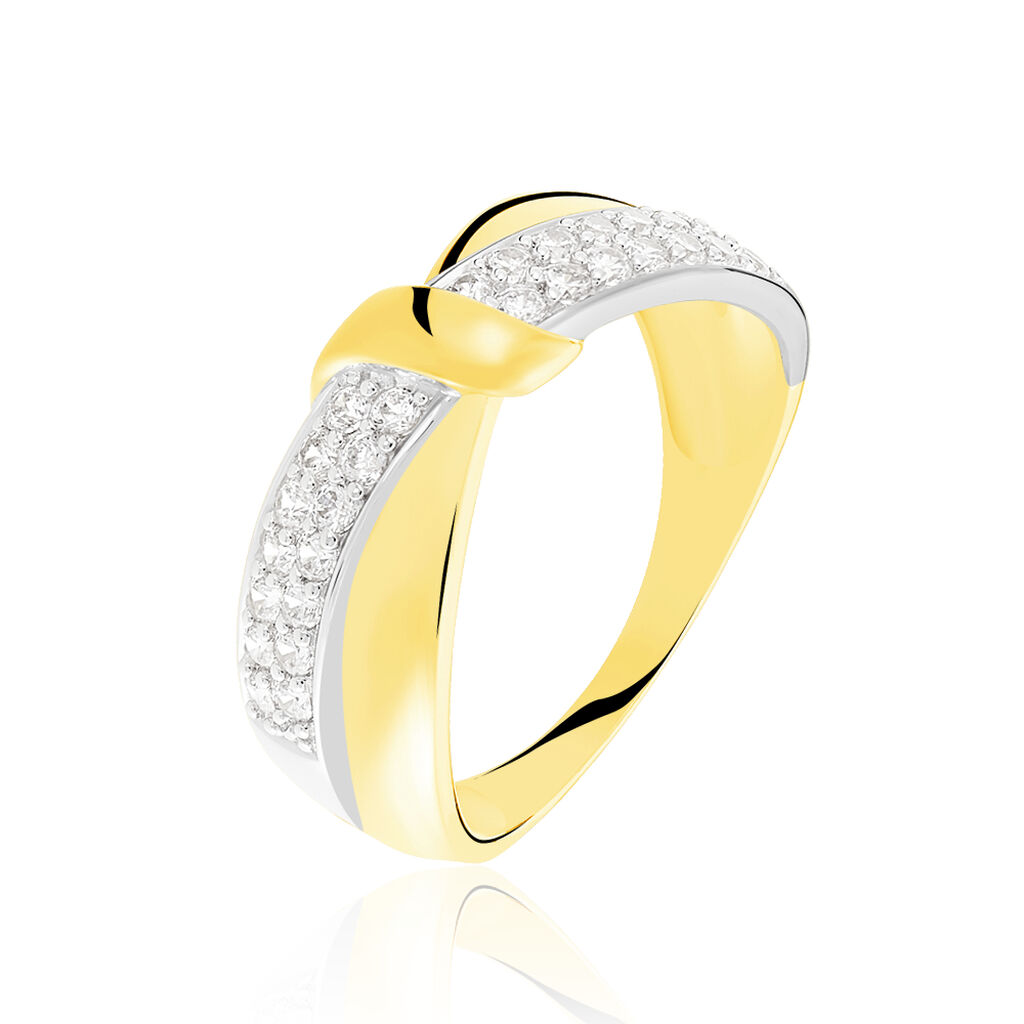 Damen Ring Gold Bicolor 375 (9 Karat) Zirkonia Wei&szlig; B 19 mm