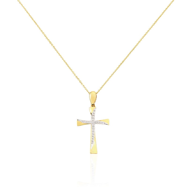 Kreuz HO 1 Damen Collier Gold 375 (9 Karat) Diamant Wei&szlig; 0,03 ct Religi&ouml;ses Kreuz - Halsketten Damen | OROVIVO