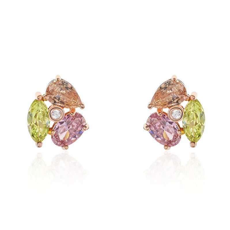 BLUMENA Damen Ohrstecker Silber rosevergoldet 925 Zirkonia Wei&szlig; 0,01 ct Blume - Ohrstecker Damen | OROVIVO