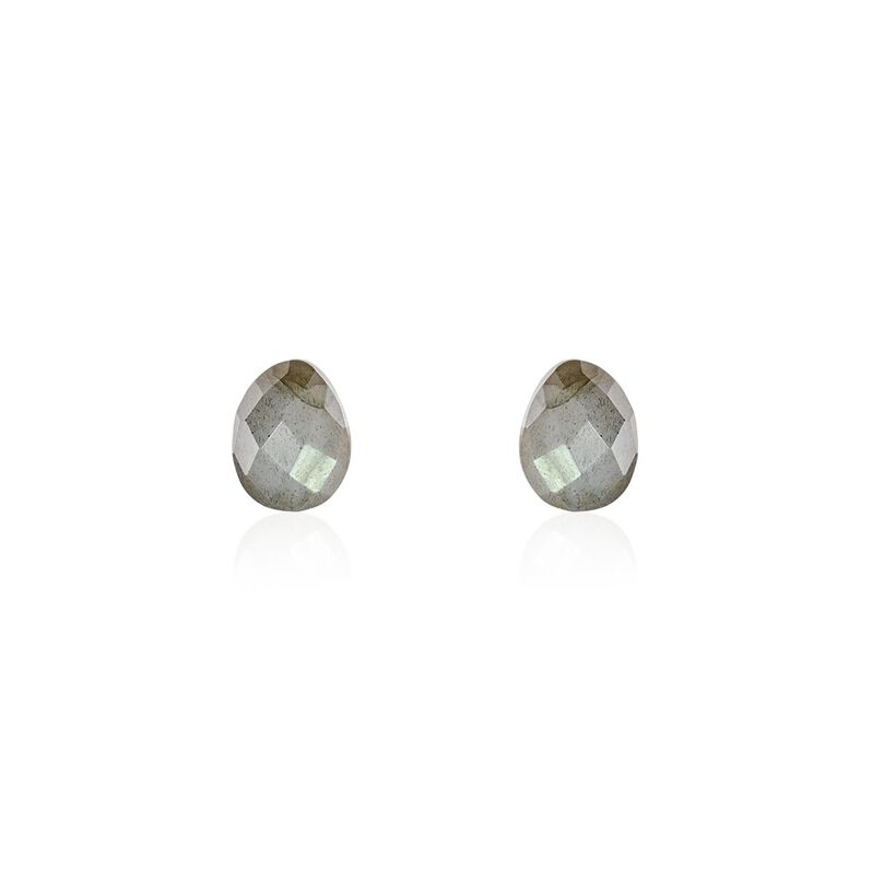 Damen Ohrstecker Silber vergoldet 925 Labradorit Grau 2,8ct Lora  - Ohrstecker Damen | OROVIVO