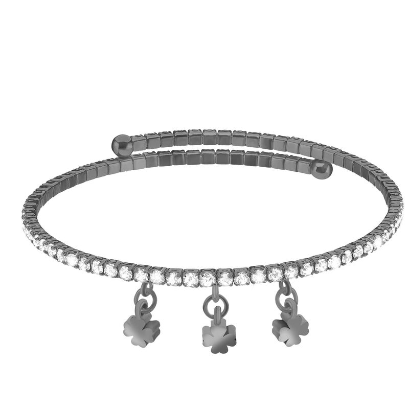 Bracciale charm quadrifogli in metallo rodiato e cristalli - Spannringe Damen | OROVIVO