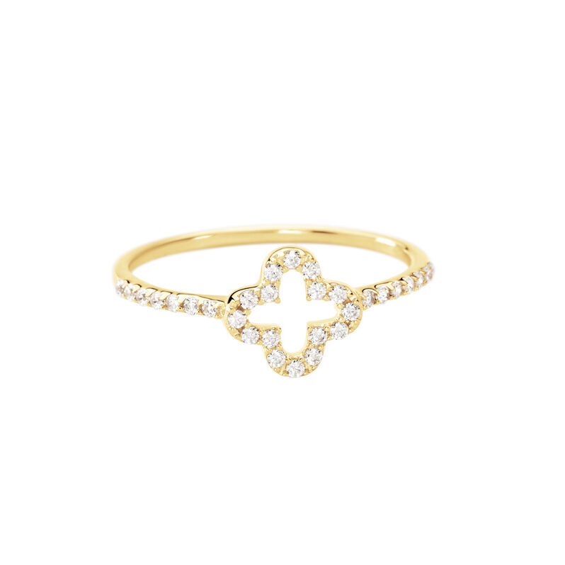 Damen Ring Gold 375 Rund Weiß Natur Swisscross - Ringe mit Stein Damen | OROVIVO