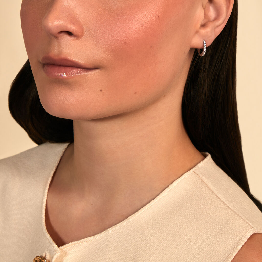 MINHA Damen Creolen Wei&szlig;gold 375 (9 Karat) Zirkonia Wei&szlig; 0,02 ct