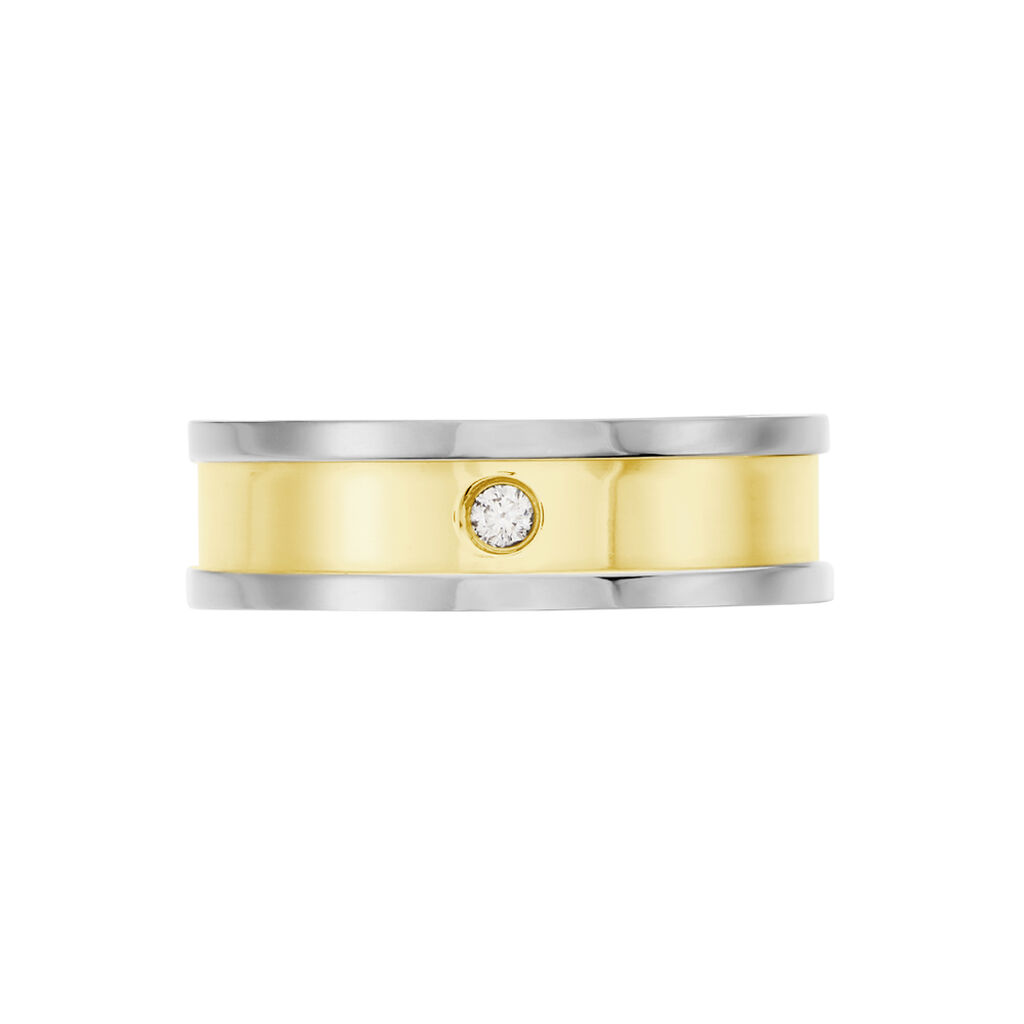 Damen Ring Titan Bicolor Gelb/Silber Zirkonia Wei&szlig; 0,03 ct B 6 mm