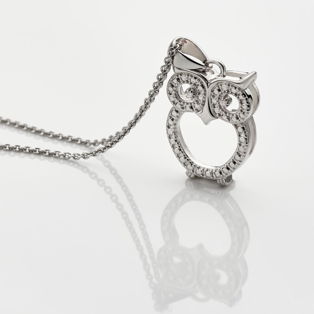 Damen Collier Silber 925 Strass Wei&szlig; Eule