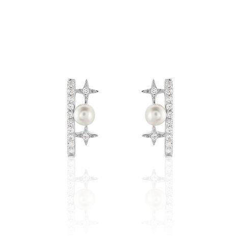Damen Ohrstecker Weißgold 375 Zirkonia Zuchtperlen - Ohrstecker Damen | OROVIVO