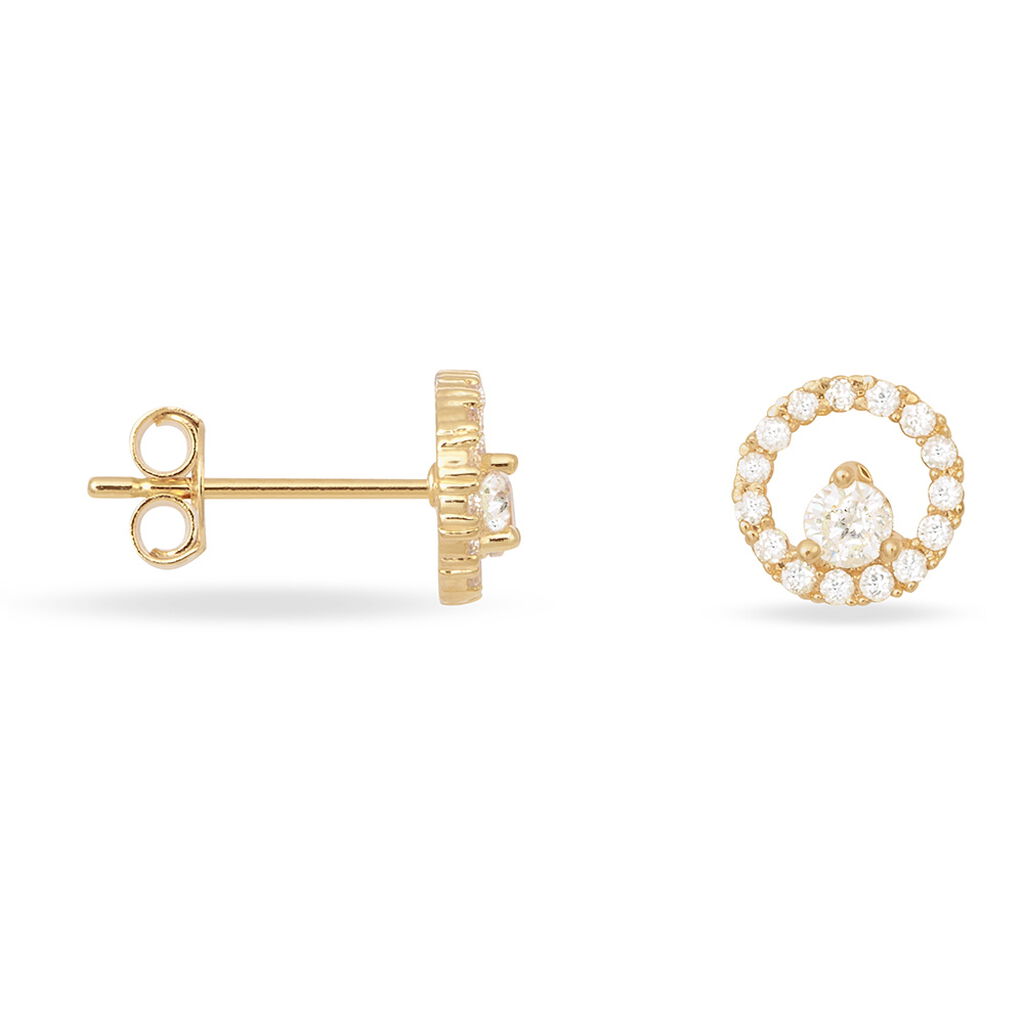 LILA Damen Ohrstecker Vergoldet Zirkonia Wei&szlig; Kreis