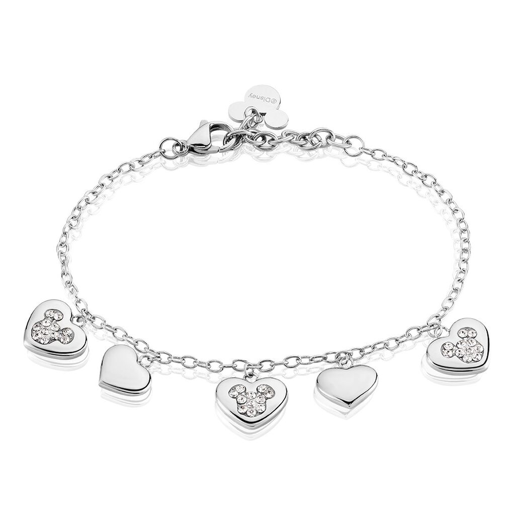 🦚 Damen Armband Edelstahl Kristall Weiß Fantasiecharakter Minnie Heart, Armband mit Stein