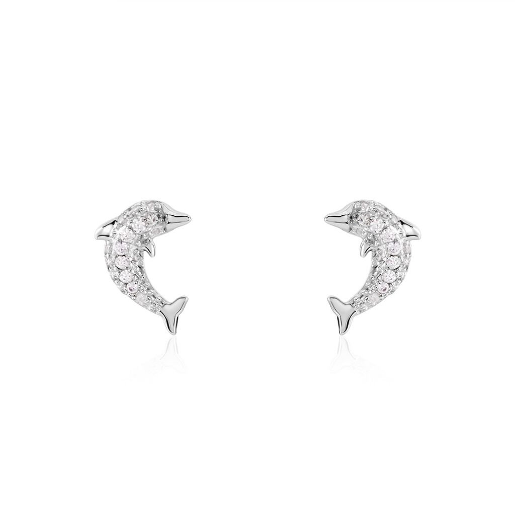 INES 1 Kinder Ohrstecker Silber 925 Zirkonia Weiß 0,16 ct Delfin, Ohrstecker mit Stein