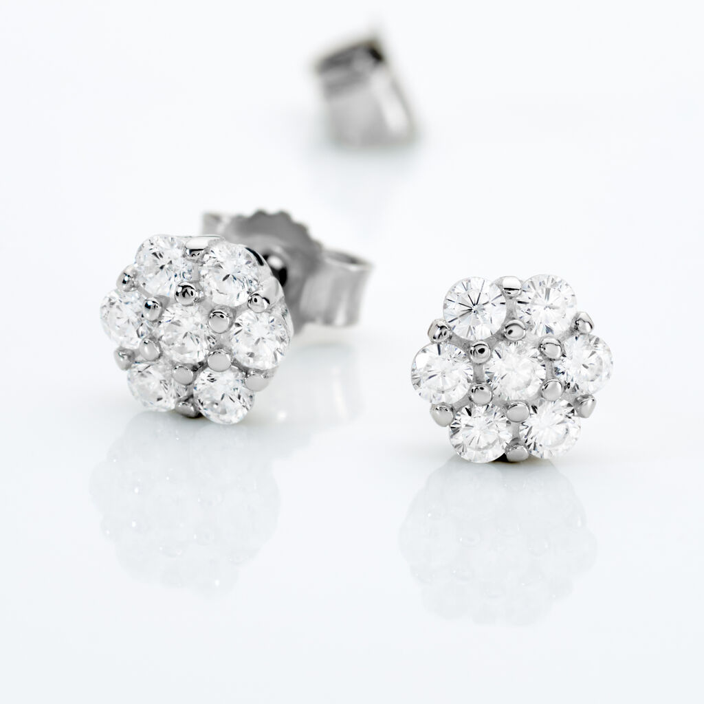 JAMILA Damen Ohrstecker Silber 925 Zirkonia Wei&szlig; Blume